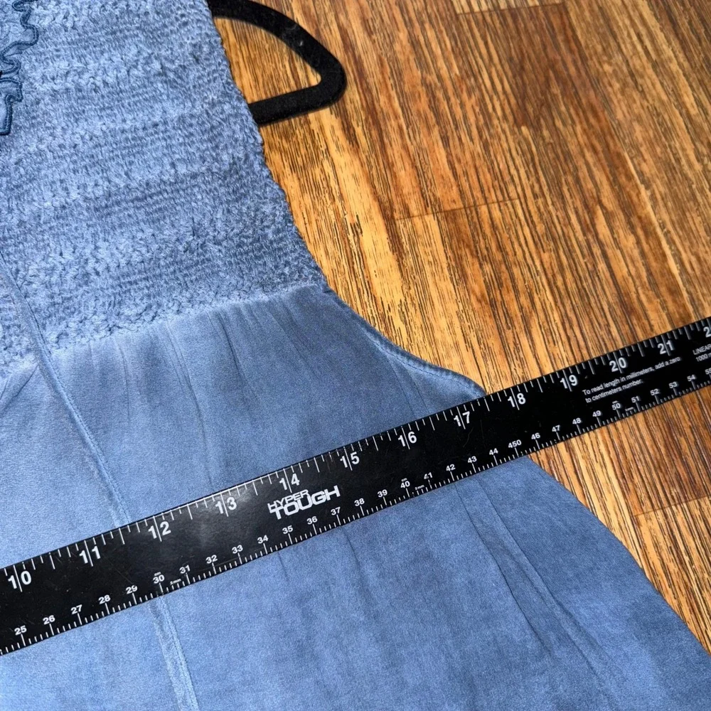 Free People Top Blue Smocked Ruffle Neck Sleeveless Boho XS Peasant Coquette